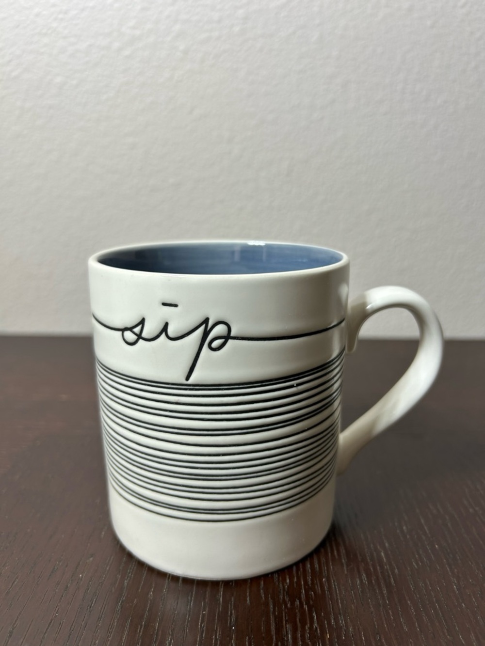 Pier 1 Imports Black White Blue Stoneware "sip" Discontinued Coffee Mug - Picture 3 of 10